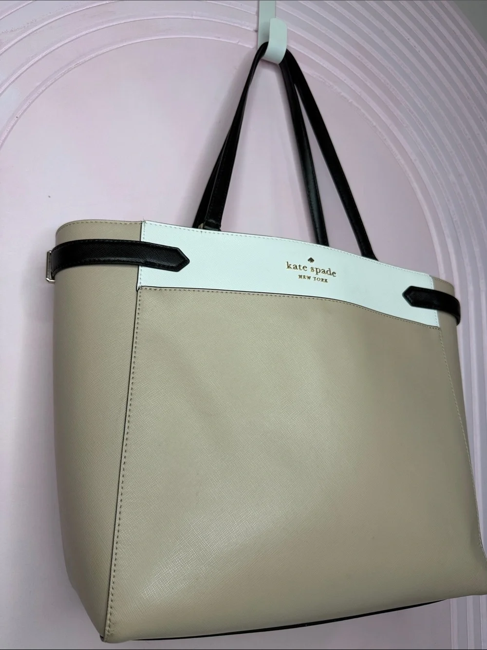 kate spade Beige, White & Black Colorblock Tote